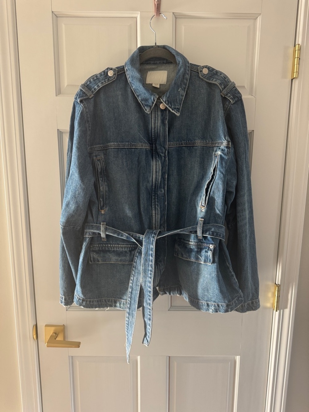 Classic Zara Women's Denim Jacket with Belt - Blue
